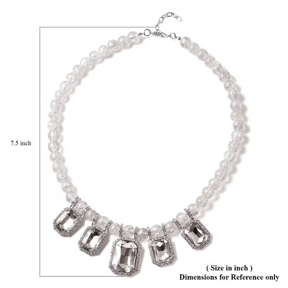 Simulated Topaz and Austrian Crystal Beaded Necklace 20-22 Inches in Silvertone - Picture 7 of 7
